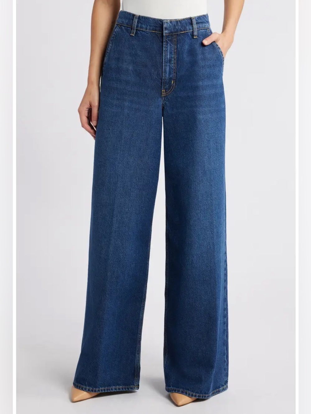 Frame High Waist Wide Leg Trouser Jean Blindspot Medium Blue Cotton Stretch 28